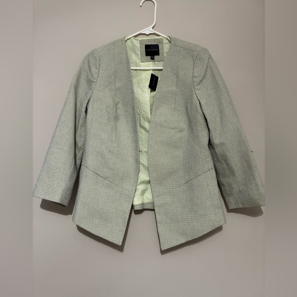 The Limited  brand women blazer size S open style green & cream color